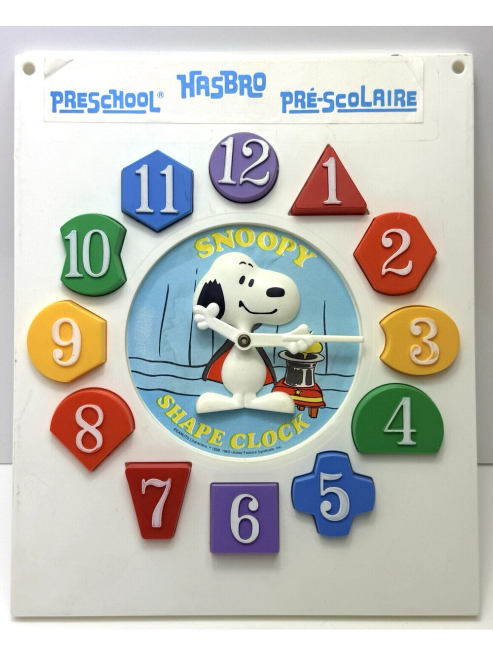 Vtg 1965 Hasbro Snoopy Clock Learning Shapes Woodstock Plastic Toy Childrens